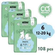 MUUMI BABY Pants 6 Junior 12-20 kg mesečni paket panty eko plenic 108 ks