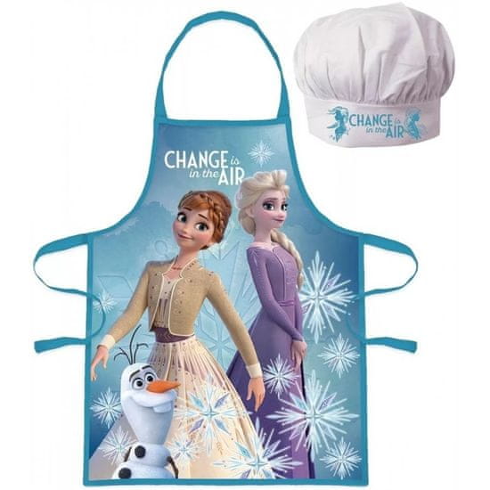 EUROSWAN Dievčenská zástera s kuchárskou čiapkou Ľadové kráľovstvo 2 - Anna a Elsa s Olafom