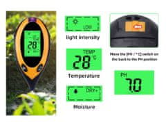 GEKO Záhradný merač kyslosti, vlhkosti pôdy a slnečného žiarenia G73195