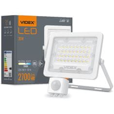 VIDEX Reflektor LED svetlomet 30W 2700lm 5000K IP65 biely s pohybovým a súmrakovým senzorom
