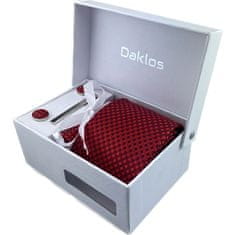 Daklos Luxusný set červený kockovaný - Kravata, vreckovka do saka, manžetové gombíky, viazanková spona v darčekovom balení