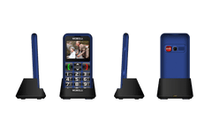 MB700 Senior, jednoduchý mobilný telefón pre seniorov, SOS tlačidlo, nabíjací stojan, 2 SIM, modrý