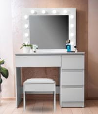Aga Toaletný stolík so zrkadlom a osvetlením + taburet Matný biely