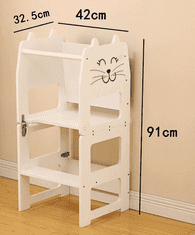 MXM Detská učiaca veža 3v1 s kresliacou tabuľou rozložiteľná na stolček so stoličkou - Mačička, Biela