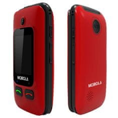MB610 Senior Flip, mobilný véčkový telefón pre seniorov, SOS tlačidlo, 2 obrazovky, nabíjací stojan, červený