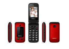 Mobiola MB610 Senior Flip, mobilný véčkový telefón pre seniorov, SOS tlačidlo, 2 obrazovky, nabíjací stojan, červený