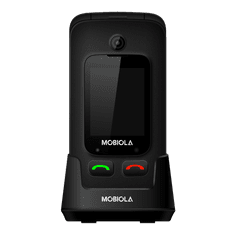 Mobiola MB610 Senior Flip, mobilný véčkový telefón pre seniorov, SOS tlačidlo, 2 obrazovky, nabíjací stojan, čierny