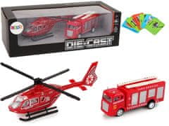 Lean-toys Hasičská helikoptéra Červená sada vlakových vozňov