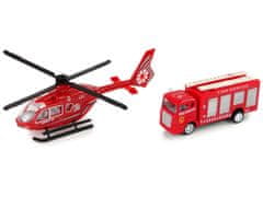 Lean-toys Hasičská helikoptéra Červená sada vlakových vozňov