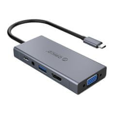 Orico Adaptér Hub 5w1 Orico, HDMI 4K + USB 3.0 + VGA + AUX + USB-C PD 60W