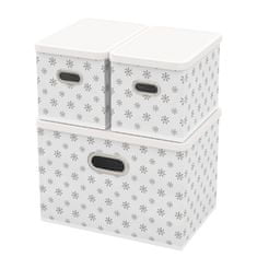 HomeLife Úložný box s vekom - súprava 3 ks biela kvietky , X3810-B