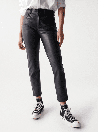 Salsa Collection Čierne dámske skrátené koženkové nohavice Salsa Jeans Nappa