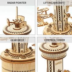 Robotime Rokr 3D drevené puzzle Riadiaca veža letovej prevádzky (hracia skrinka) 255 dielikov