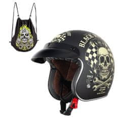 Black Heart Moto prilba Kustom Farba Skull Horn, matne čierna, Veľkosť S (55-56)