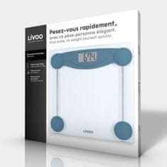 Livoo LIVOO DOM426B, Elektronická kúpeľňová váha, panel z tvrdeného skla a LCD displej, hmotnosť do 180 kg, stupnica na 100 g.