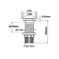 ISVEA , Umývadlová výpust 5/4" click-clack, keramická krytka, tl. 20-70 mm, antracit, 38TP0162I