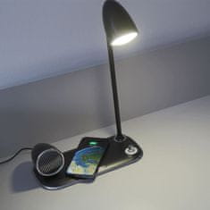 Tellur Nostalgia stolná lampa s bezdrôtovou nabíjačkou 15W, a Bluetooth reproduktorom 5W, čierna