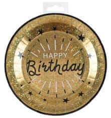 Santex Papierové taniere Happy Birthday čierno-zlaté 22cm 10ks