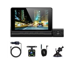 Farrot Kamera do auta DVR 4palcový dotykový displej zadná kamera 1080P Full HD, 3 šošovky, G senzor, čierna