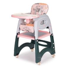 EcoToys Detská jedálenská stolička 2v1 šedivo-ružová