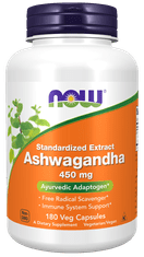 NOW Foods Ashwagandha (Vitánia snodarna) extrakt, 450 mg, 180 rastlinných kapsúl