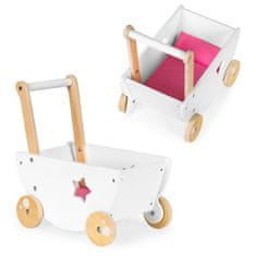 EcoToys 2150N Drevený biely vozík pre bábiky 2v1