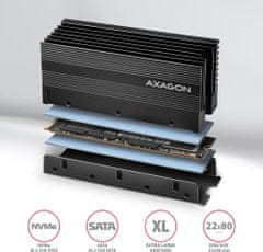AXAGON LR-M2XL, hliníkový pasívny chladič pro oboustranný M.2 SSD disk, výška 36 mm