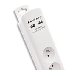 Qoltec Prepäťová ochrana | 6 zásuviek | 2 x USB | 1,8 m | Biela