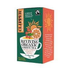 Clipper Britský BIO funkčný zelený čaj "Regenerácia" s pomarančom, Acerolou, Guaranou a Matchou Fair Trade "Oživujúci organický zelený čaj | Pomaranč, Acerola, Guarana a Matcha" 40g (20 vreciek x 2g) Clipper
