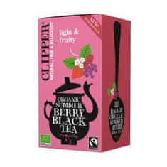 Clipper Britský organický čierny čaj s čiernymi ríbezľami, malinami a jahodami Fair Trade BIO "Organic Summer Berry Black Tea" 40g (20 vreciek x 2g) Clipper