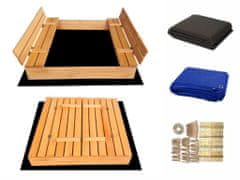 Elis Design Pískoviště dřevěné s krytem/lavičkami předvrtané impregnované premium