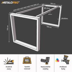 MetaloPro Eta Stolové nohy kovové, stabilné stolové podnože, stolové nohy čierne, stolové podnože do jedálne,120 cm