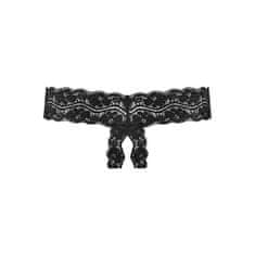 PantyRebel Underneath Kyra Crotchless Thong (Black), čipkované tangá s otvoreným rozkrokom S/M