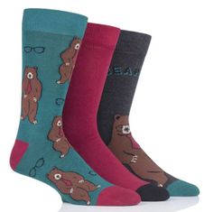 WILD feet Pánske módne veselé vtipné ponožky WILD feet MEDVEĎ 3 páry