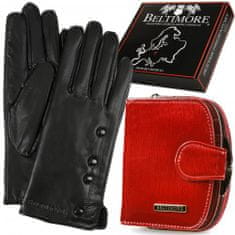 Beltimore  A01 Dámska kožená sada peňaženka červená s rukavicami