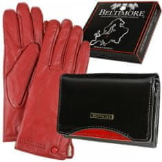 Beltimore  A04 Dámska kožená sada peňaženka čierna s rukavicami
