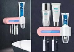 Zapardrobnych.sk Držiak na zubné kefky s dávkovačom zubnej pasty a UV sterilizátorom, ružový