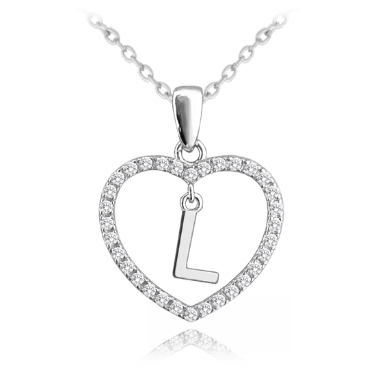 MINET Strieborný náhrdelník písmeno v srdci "L" so zirkónmi