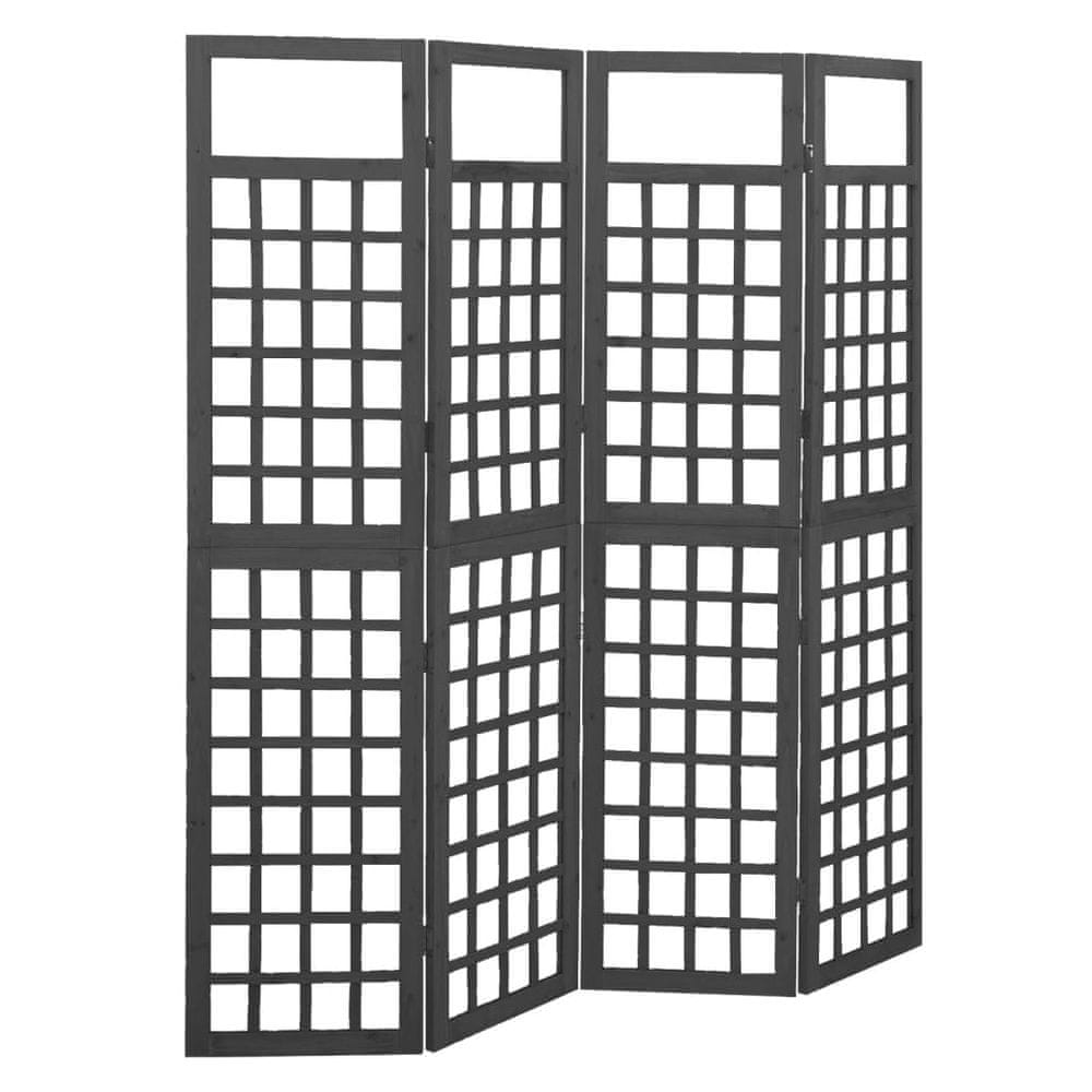 Vidaxl 4-panelový paraván/mriežka masívna jedľa čierny 161x180 cm