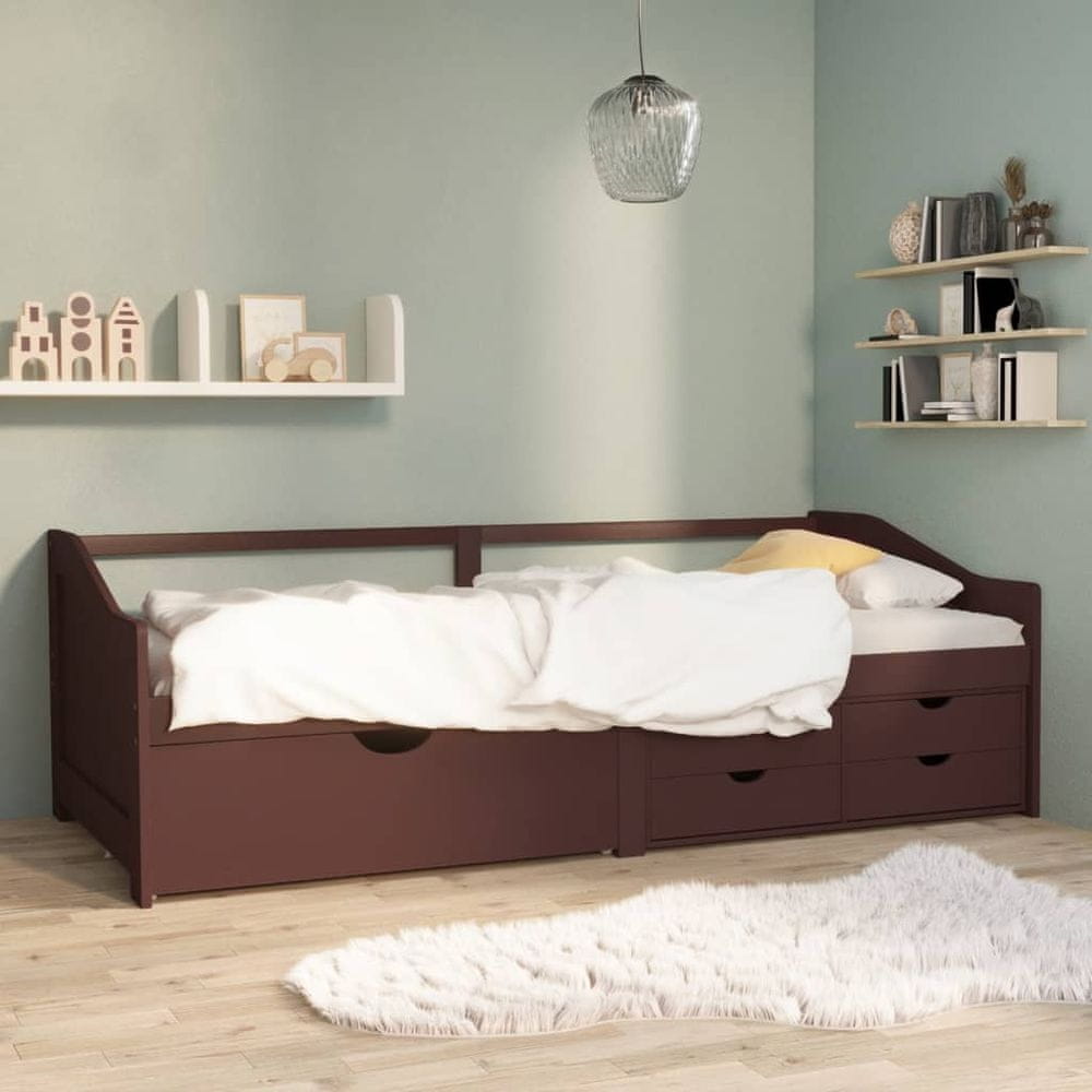 Vidaxl 3-miestna posteľ so zásuvkami tmavohnedá masívna borovica 90x200 cm