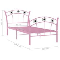 Petromila vidaXL Rám postele s futbalovým dizajnom ružový kov 90x200 cm
