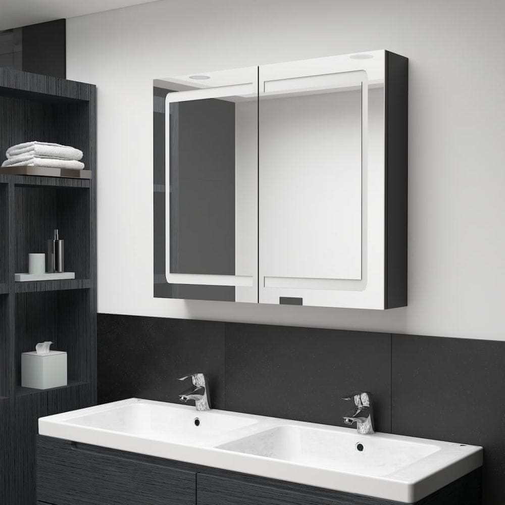 Vidaxl LED kúpeľňová zrkadlová skrinka žiarivá čierna 80x12x68 cm