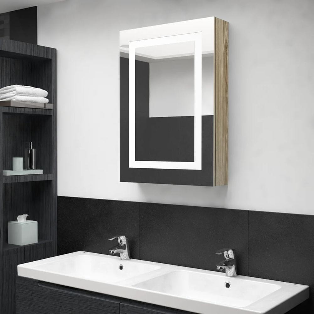 Vidaxl LED kúpeľňová zrkadlová skrinka farba dubu 50x13x70 cm