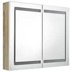 Vidaxl LED kúpeľňová zrkadlová skrinka biela a farba dubu 80x12x68 cm