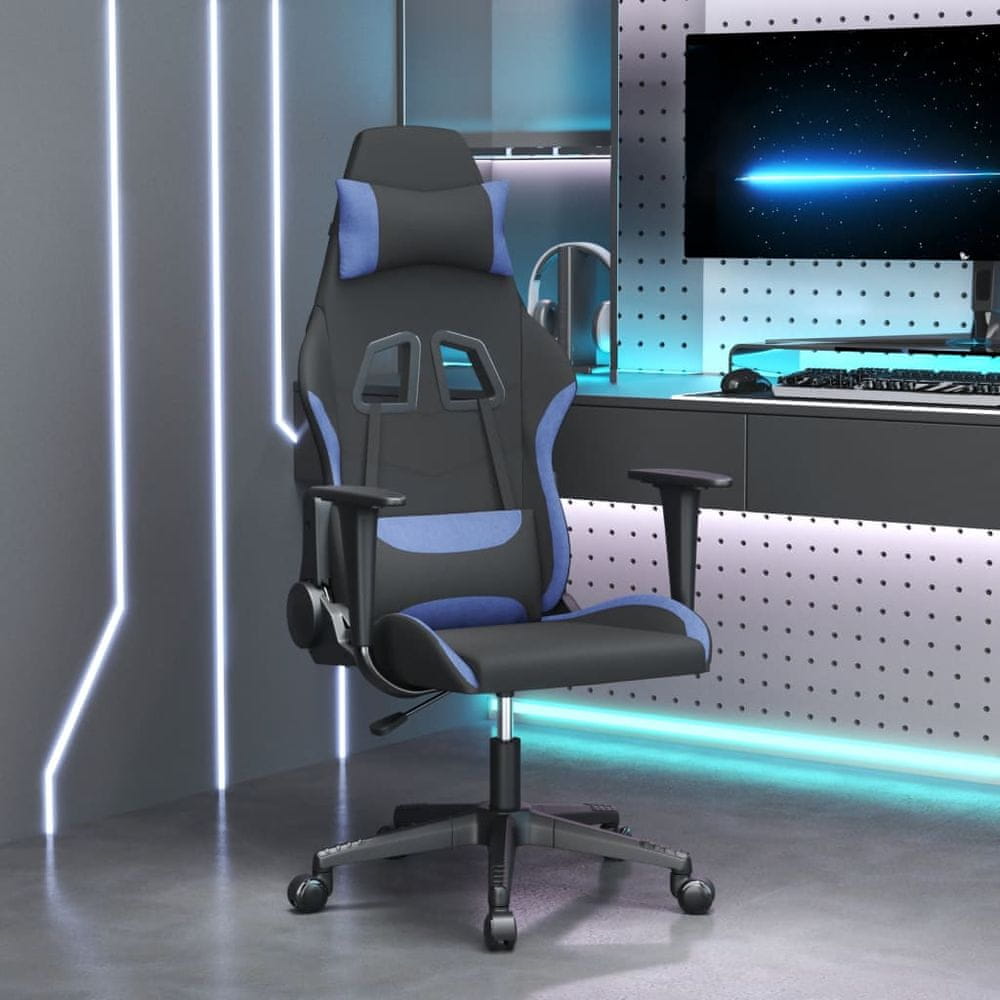 Vidaxl Otočná herná stolička čierna a modrá látková