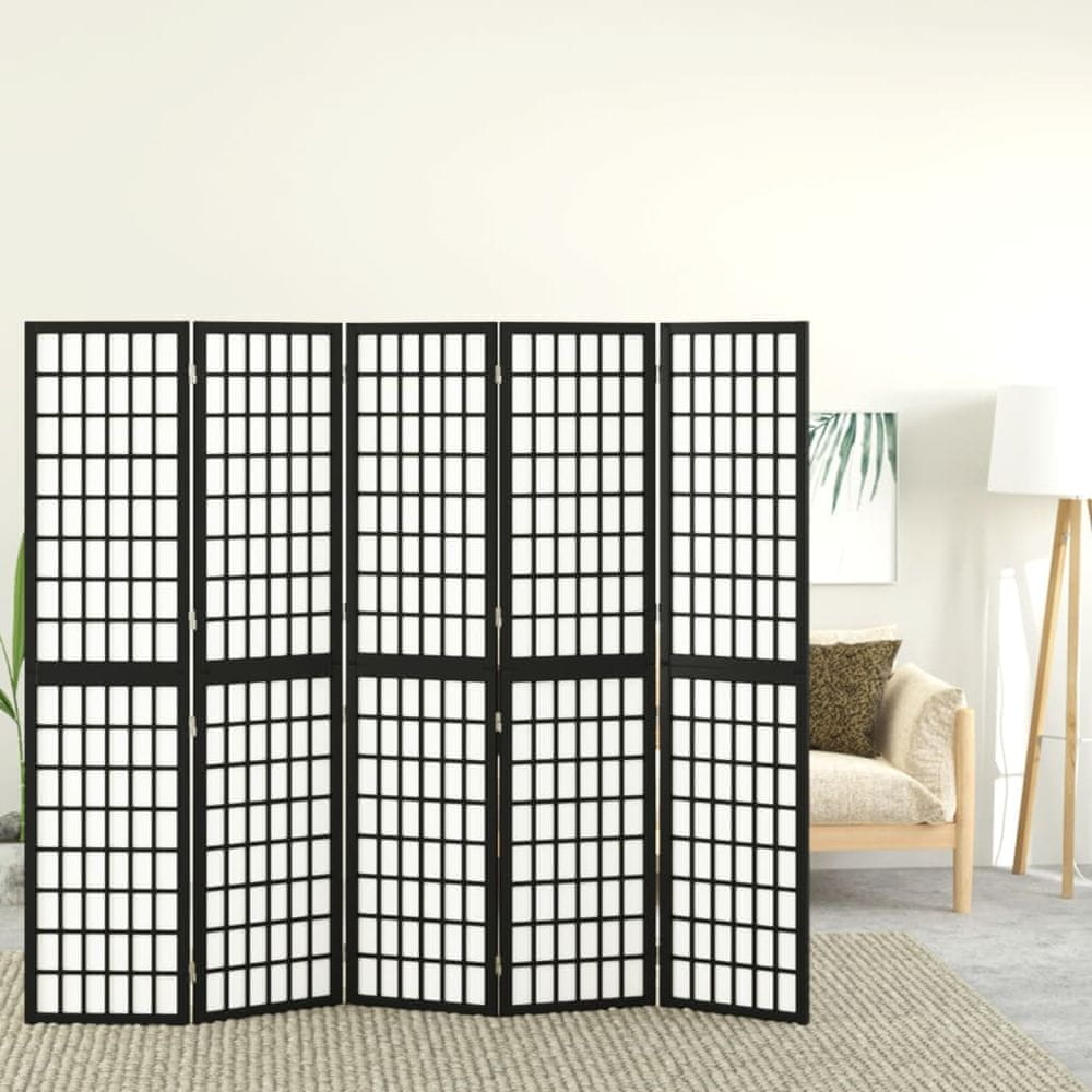 Vidaxl Skladací paraván s 5 panelmi japonský štýl 200x170 cm čierny