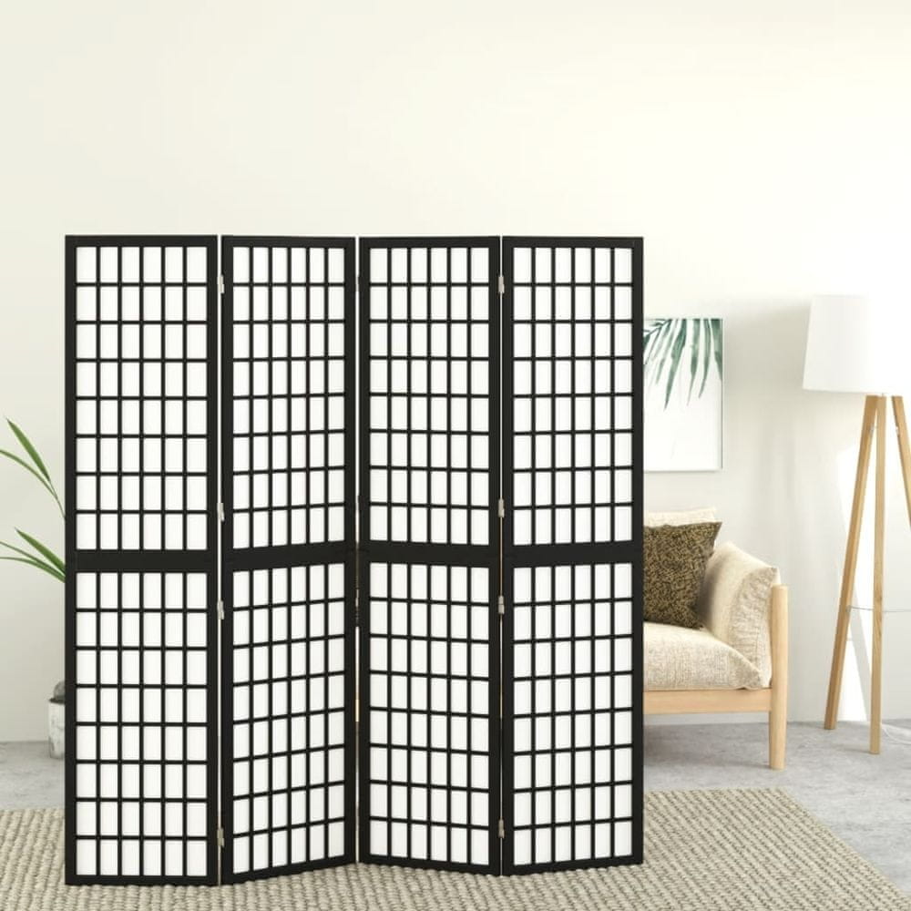 Vidaxl Skladací paraván so 4 panelmi japonský štýl 160x170 cm čierny
