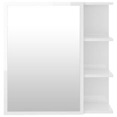 Vidaxl Skrinka so zrkadlom, lesklá biela 62,5x20,5x64 cm, drevotrieska