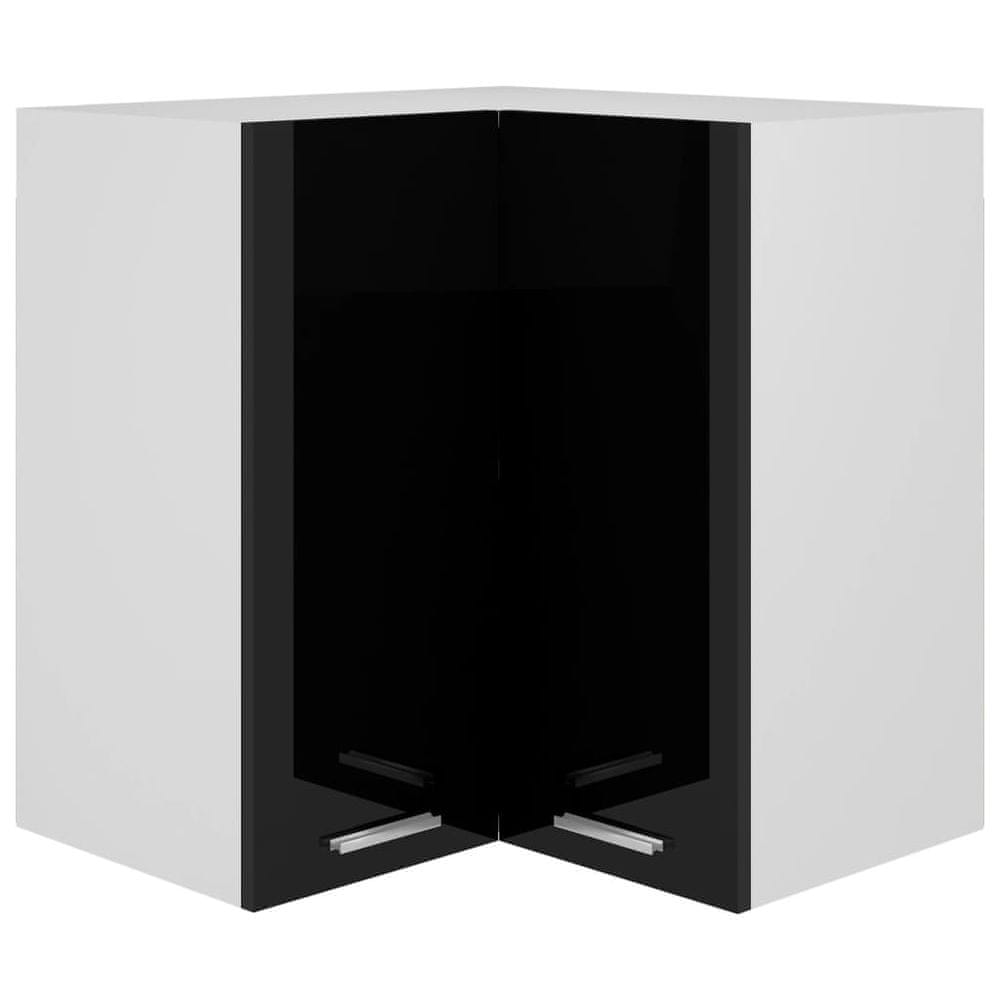 Vidaxl Závesná rohová skrinka, lesklá čierna 57x57x60 cm