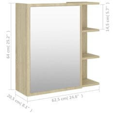 Vidaxl Skrinka so zrkadlom, dub sonoma 62,5x20,5x64 cm, drevotrieska